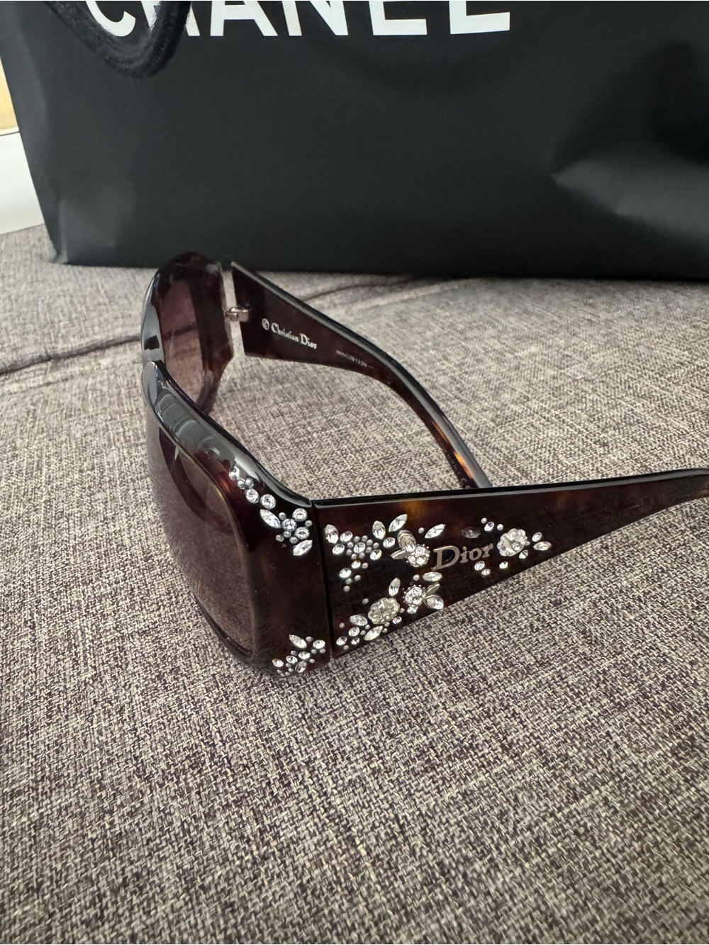 AUTHENTIC DIOR Women's Tortoiseshell Sunglasses with Crystal Flower Accents